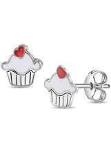 tiny enamel cupcake sterling silver baby earrings